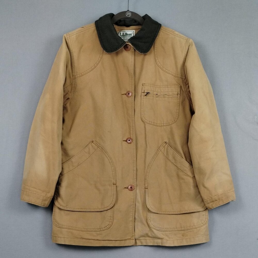 LL Bean Womens Field Winter Coat Canvas Vintage Chore Jacket Wool Linner Size L